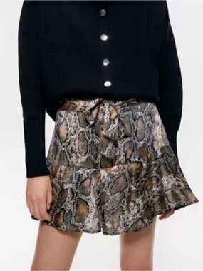 Zara Snake Print Tiered Mini Skort in Brown and Black